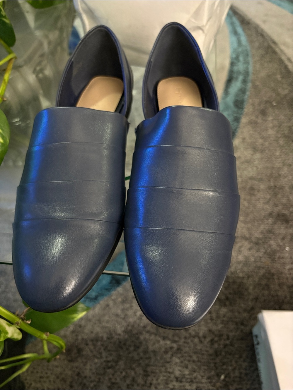 Halston Heritage Navy Leather Slip-On Loafers
